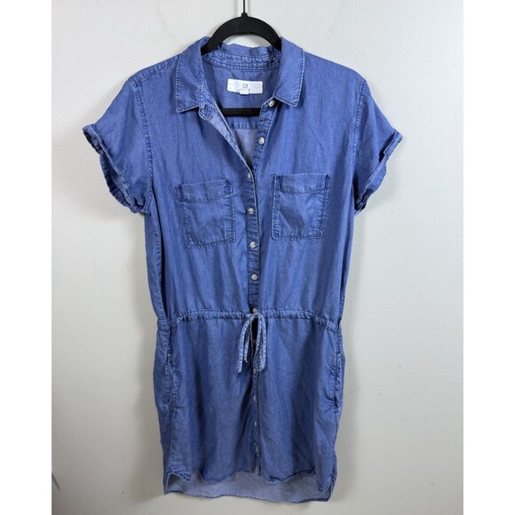 Thread & Supply Womens Chambray Dress Large Button Pockets Drawstring - Picture 1 of 7
